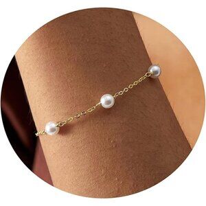 Dainty Gold Pearl Bracelet for Women 14K Plated Freshwater Bridal Jewelry Gift